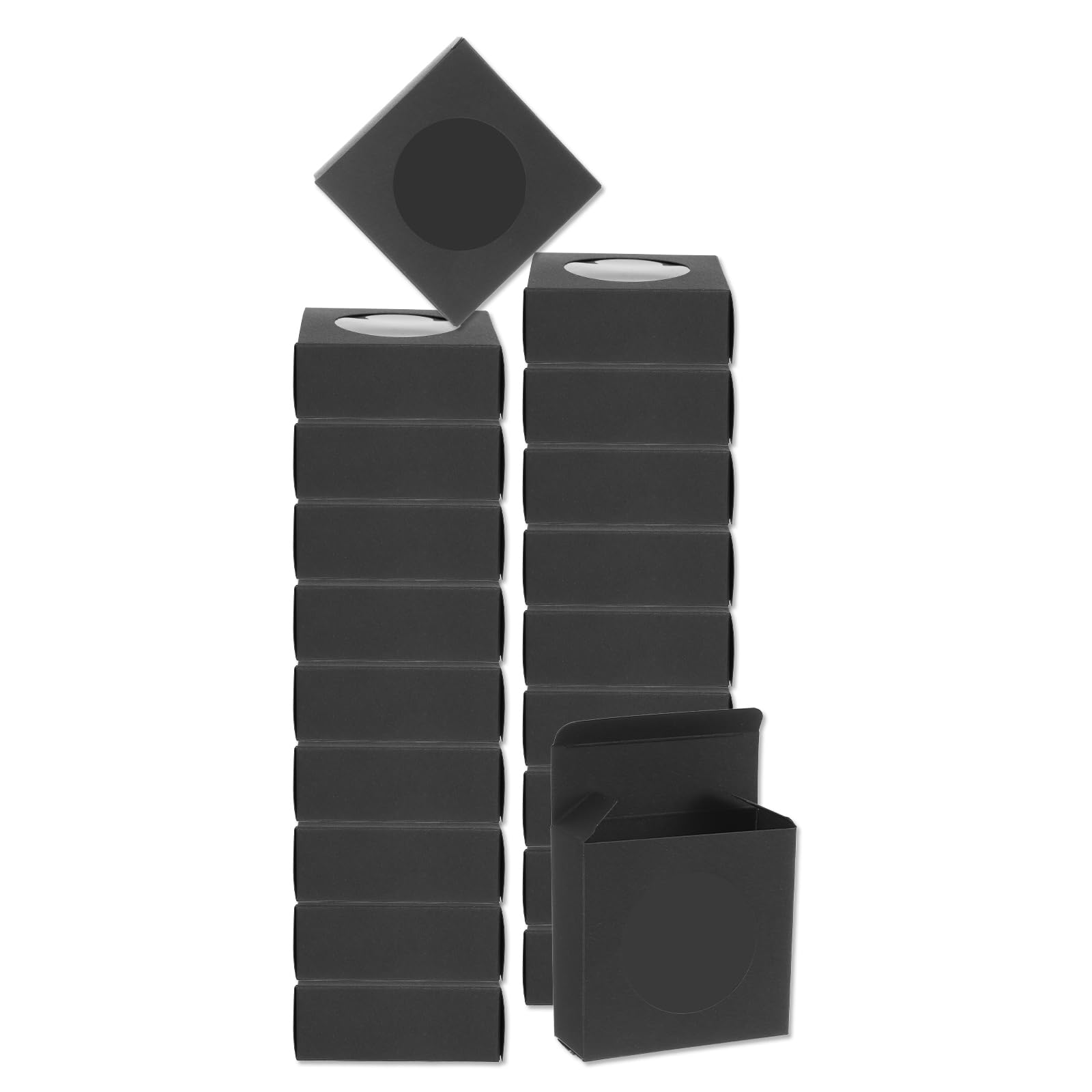 sourcing map 20Pcs Kraft Soap Boxes for Homemade Soap, 3.1" x 3.1" x 1.2" Mini Kraft Treat Boxes with Clear Window Candy Cookie Gift Boxes for Party Favor Treats Packaging (Black)