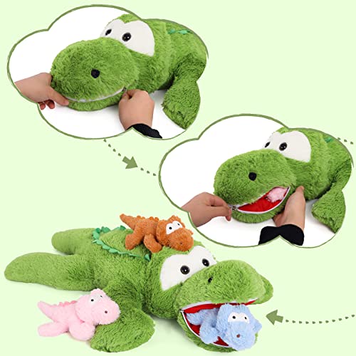 Tezituor Plush Alligator Stuffed Animal Plush Toy 36Inch Mommy Stuffed Crocodile With 3 Baby Crocodile Stuffed Animals,Alligator Plush Animals Playset For Kids #TOP3