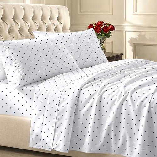 California Design Den Soft 100% Cotton Cal King Sheet Set, 400 TC Good Housekeeping Award Winner, Smooth Sateen Finish with Deep Pockets, Cozy and Durable Cotton Bedding Set - Polka Dot