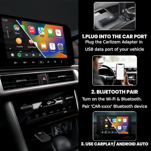 Image of Carlizem Wired to Wireless Android Auto & Carplay Adapter Cortex A7 Pro Processor| Quick Connection & Auto Reconnect | Bluetooth 5.4 & 5.8Ghz WiFi| 9 Months Warranty | Easy to Use & Setup
