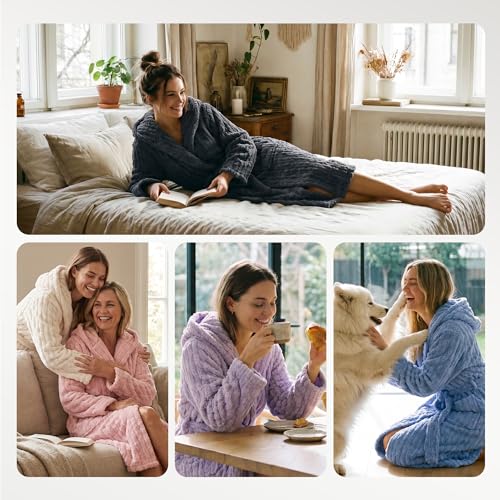 Image of HEARTNICE Fuzzy Soft Robes for Women, Long Plush Hooded Robe Fluffy Warm Bathrobes