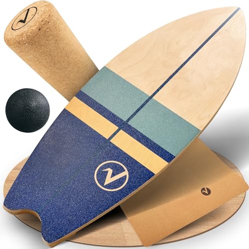 valuents Balance Board aus Holz in Surfboard Form inkl. Matte & Rolle f&uuml;r Neuromuscular Response Training +Plus: Halterung & Ball&hellip;
