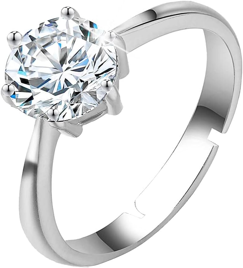 Fashion Simulated Diamond Wedding Engagement Ring Gold Plated 925 Sterling Silver Ring For Women Adjustable Size Open Ring Jz049