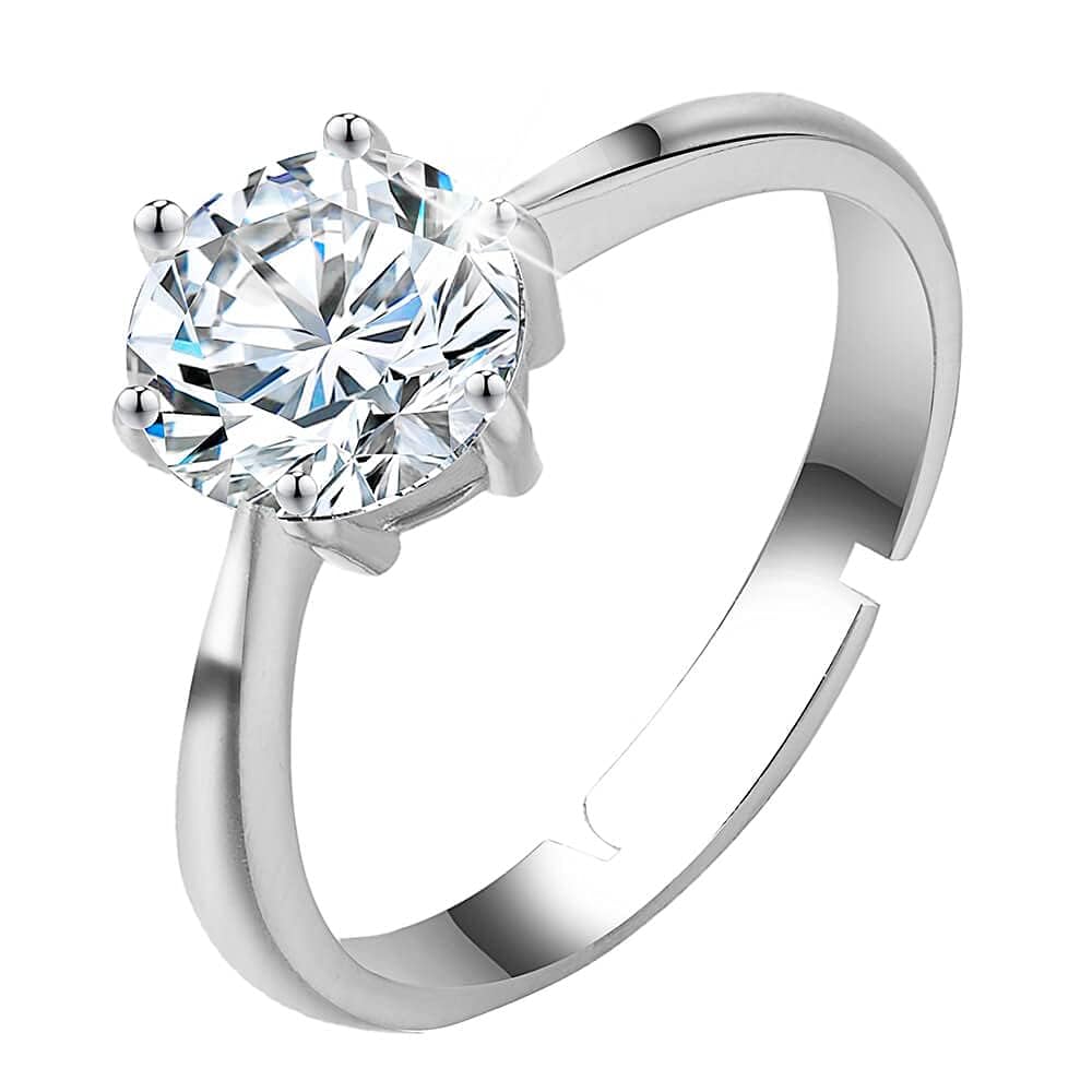 Swarovski Element Simulated Diamond Wedding Engagement ring Gold Plated 925 Sterling Silver Ring for Women Adjustable Size Open Ring