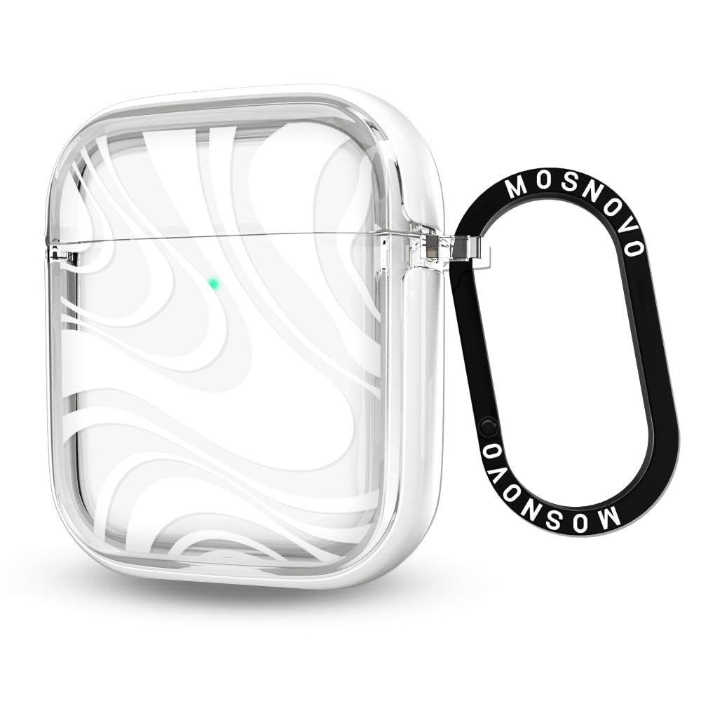 MOSNOVO Case for AirPods 1 & 2, Protective Clear Case with Shockproof Dual Layer Hard Luxe Metal Ring Designed for AirPods 1&2 Generation - White
