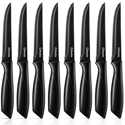 D.Perlla Couteau à Steak, Ensemble de Couteaux, Ensemble de 8 Couteaux à Steak avec Lames de Précision, Couteau à Steak en Acier Inoxydable avec Coffret Cadeau, Noir