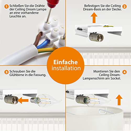Smartwares Deckenleuchte – Textilschirm – 50 cm Ø – 4x E27 – Max. 18 W – Für LED geeignet – Weiß – IDE-60043