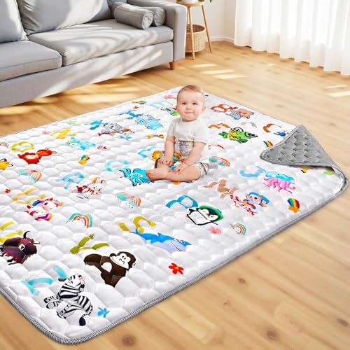 Image of 74x50 Playpen Mat for Baby Crawling: Large Baby Play Mat for Kids Infants, Toddler, Soft Non-Slip & Washable Baby Floor mat, Foldable Playmat for Indoor & Outdoor, Animals Pattern