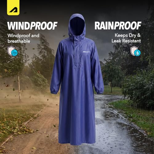 Image of Boldfit Rain Coat Poncho for Men & Women Waterproof Unisex Full Length Poncho, Top Easy Adjustable, Waterproof Outdoor Rainwear- Navy, OneSize