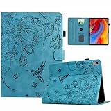 KEROM Case for iPad (A16) 11th Generation Case 11 Inch 2025, iPad 10th Generation Cover 10.9 Inch 2022, Embossed Suede Leather Folio Stand Cover for Kids, Girls, Woman - Blue Bird Flower Embossing