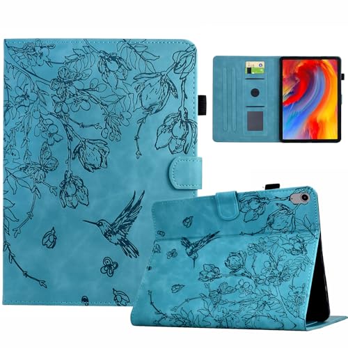 KEROM Case for iPad (A16) 11th Generation Case 11 Inch 2025, iPad 10th Generation Cover 10.9 Inch 2022, Embossed Suede Leather Folio Stand Cover for Kids, Girls, Woman - Blue Bird Flower Embossing