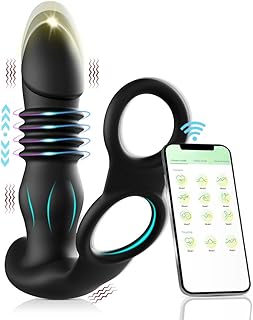 Thrusting Prostate Massager with Penis Ring,9 Thrusting & Vibrating Modes with Cock Ring Anal Vibrator,App Control Anal Sex Toy,Rechargeable Waterproof Anal Butt Plug G Spot Vibrator Adult Sex Toys