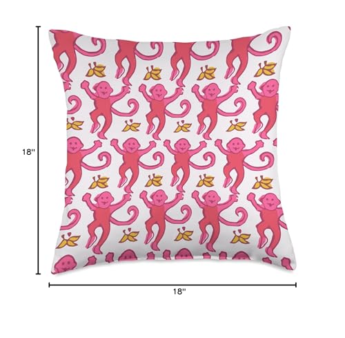Image of Pink Roller Monkey Funny Cute Rabbit Monkey Throw Pillow