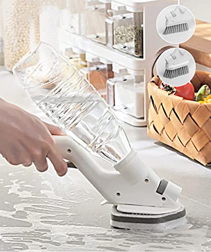 2 In 1 Water Spraying & Glass Brushing Glass Squeegees Wall Cleaning Brush Adjustable Water Spray Gap Brush Sponge Wiper Kitchen Cleaning Set(Not Include Bottle) + 4 Types Of Brush Head Replacements #TOP1