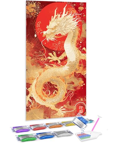 Punto de cruz diamante 5D Jumpdot de dragón oriental, manualidad grande para pared de 70x40 cm