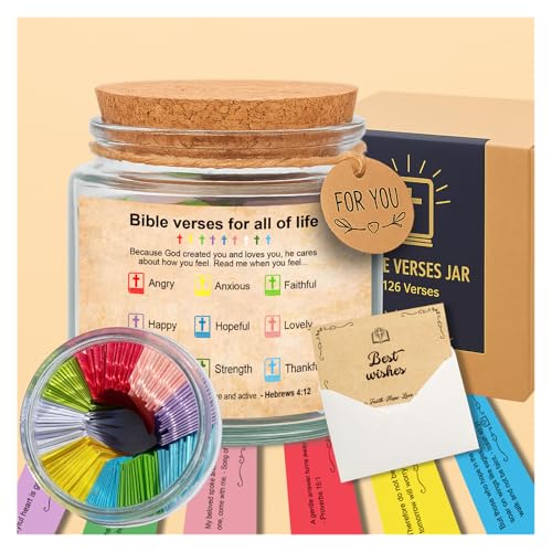 126 Bible Verse Jar, Bible Verses in a Jar Handmade, Christian Gifts for Women, Religious Graduation Gifts For Her, Gift For Mom, Christian for Dad and Mom