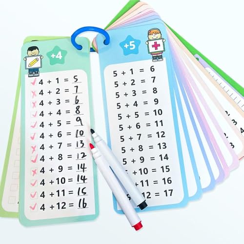 Cartes d'apprentissage de la ajout,15 Cartes de ajout avec 2 marqueurs effaçables,Jeu éducatif Amusant,Aide au calcul élève du Primaire,pour la Maison et...