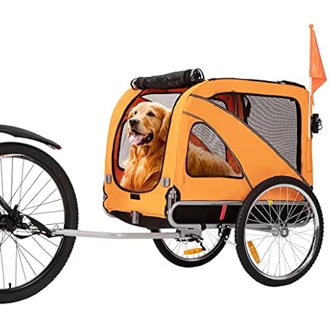 Sepnine & Leonpets Dog Cart of 2 in 1 Large Pet Dog Bike Trailer Bicycle Trailer and Jogger, Foldable Frame with Hand Lock Brakes and Universal Bicycle Coupler (Orange) Cover