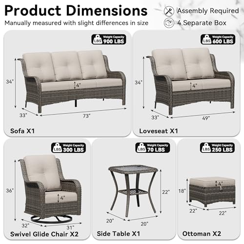 Image of 7 Piece Outdoor Wicker Patio Furniture Set, Outdoor Swivel Rocker Patio Chairs Set with Thickened Olefin Cushions, High Back and Deep Seating, Hand-Woven PE Rattan for Porch, Deck