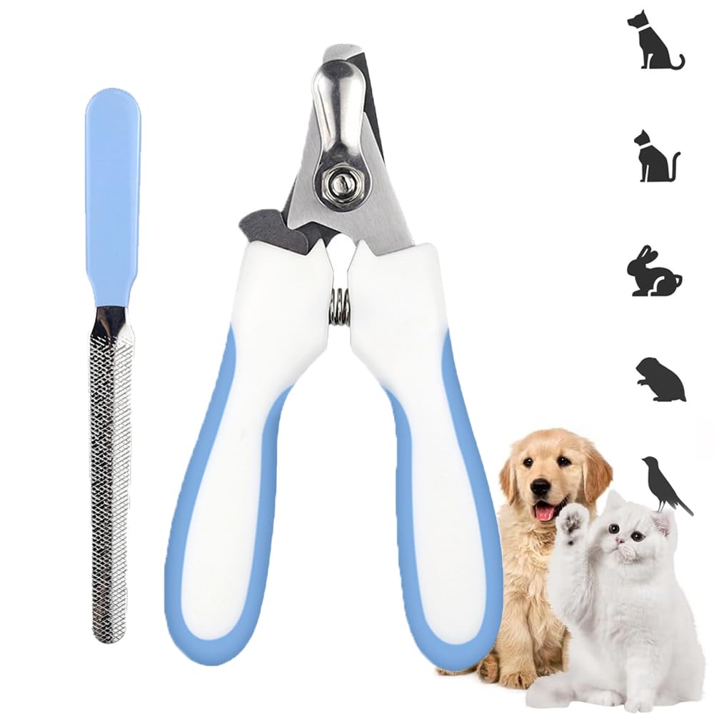 Dog Nail Clipper and Trimmer Set with Nail File Safety Guard, Stainless Steel Cat Nail Clipper Professional Pet Nail Clipper Suitable for Pets with Safety Guard to Avoid Over Cutting (Blue,Big)