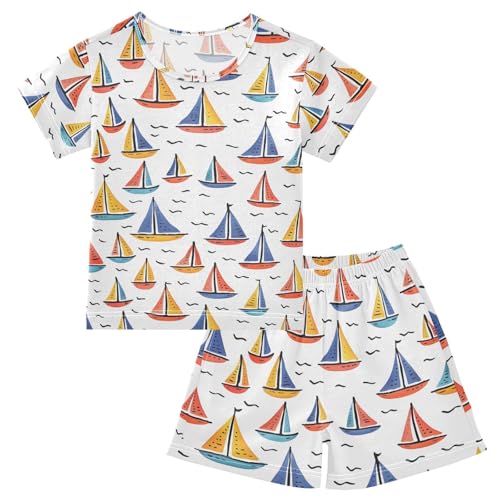 ALAZA Boat Cartoon Pajamas Short Sleeve 2 Piece Sleepwear Top and Bottom Pajama Set Unisex