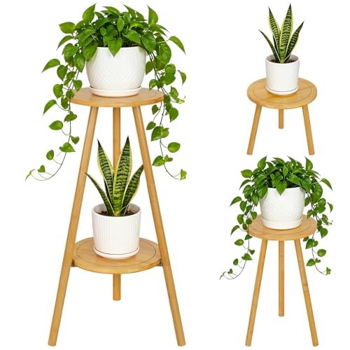 Jotsport Bamboo 2-Tier Plant Stand, 2-in-1 Convertible Flower Pot Holder