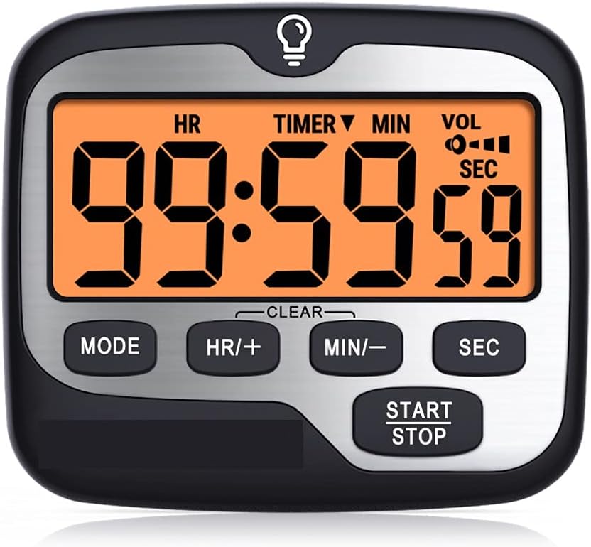 Digital Cooking Kitchen Timer with Large Backlight Display Countup Countdown and Clock Function