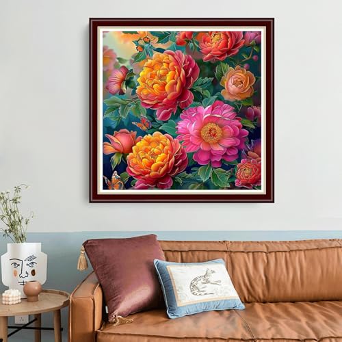 Image of Joyhoor Cross Stitch Kits for Beginners Stamped Cross-Stitch Supplies Needlework preprint Embroidery Kits for Adults DIY Needlepoint Kit Embroidery Patterns 11CT- Rainbow-Colored Flowers 18x18 inch