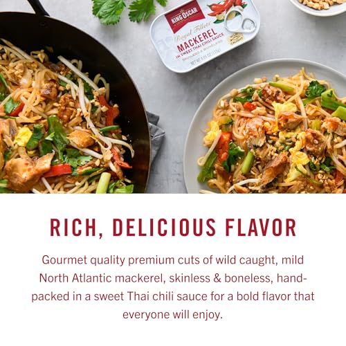 Image of King Oscar Mackerel in Sweet Thai Chili Sauce, 4.05 Ounce Can (Pack of 12), Skinless & Boneless, Wild Caught Canned Mackerel