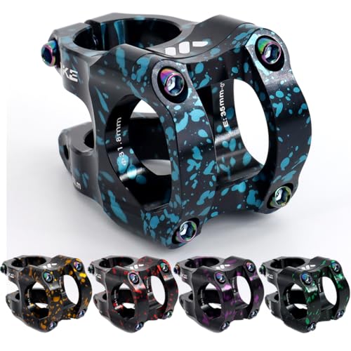 CYSKY 31.8 Bike Stem 35mm Short MTB Stem Handlebar Riser Ultra-Light CNC Aluminum Alloy 35mm Handlebar Clamp for Mountain Bike, Road Bike, MTB, Downhill (Black+Blue)