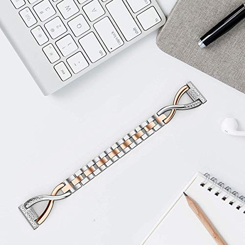 Toyouths Bling Bracelet Compatible With Fitbit Versa/Versa 2 Bands For Women Stainless Steel Wristbands Replacement Versa Lite Edition/Versa Se Accessories Dressy Metal Strap Silver+Dark Rose Gold #TOP4
