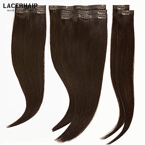 Lacer Hair New Seamless Clip In Hair Extensions Real Remy Human Hair Double Pu Skin Weft Invisible Hair Extensions Clip On Human Hair Natural Darkest Brown Hair Color 18 Inch 7Pcs 110G #TOP6
