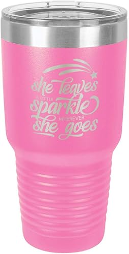 SHE LEAVES A LITTLE SPARKLE WHEREVER SHE GOES Vaso rosa de 30 onzas con popote y tapa superior deslizante  Taza de viaje de acero inoxidable disponible en Yaxa Peru