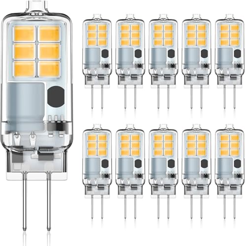 RuLEDne G4 LED Leuchtmittel 1W - 1,5W 150 Lumen 3000K Warmweiß LED Lampen, AC/DC 12V G4 Mini Birne Leuchtmittel Entspricht 10W 15W Halogenbulb Nicht Dimmbar Kein Flackern 10er Pack