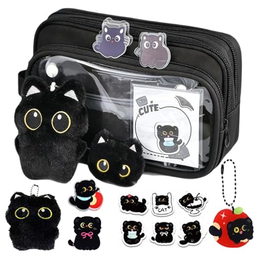 Cat Pencil Organizer - Set de papelería para estudiantes | Estuche con cremallera de gran capacidad con ranuras para bolígrafos, rotuladores, suministros de arte, soporte para estudio, trabajo