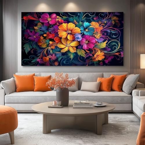 Peinture coloré fleurs pour décoration chambre parentale moderne