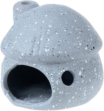 Aquarium Decorations Ceramic Mushroom House for Fish Tank Landscape to Small Shrimp/Goldfishes Hiding Rest and Breed Grey