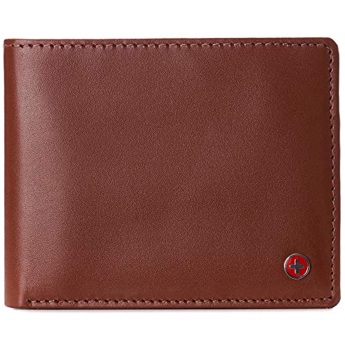 Alpine Swiss Mens Spencer RFID Bifold Wallet 2 ID Windows Divided Bill Section Smooth Leather Comes in a Gift Box Tan