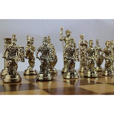 GiftHome (Only Chess Pieces) Historical Handmade Rome Figures Metal Chess Pieces Big Size King 4.3 inc (Board is Not Included) Cover