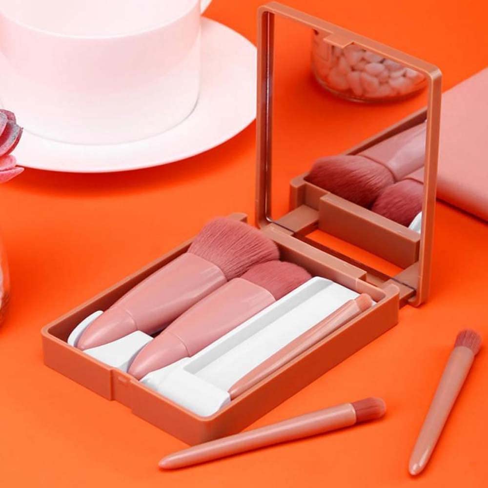 Orbica Travel-Friendly Makeup Brush Set of 5 with Compact Mirror, Portable Cosmetic Brushes Kit for Eyes, Face, Lips, Blending β Ideal for Travel and Daily Use 3