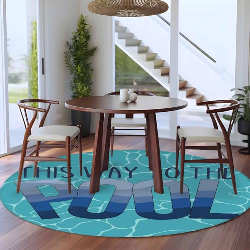 Round Area Rug 5ft, Summer Blue Swimming Pool Non Slip