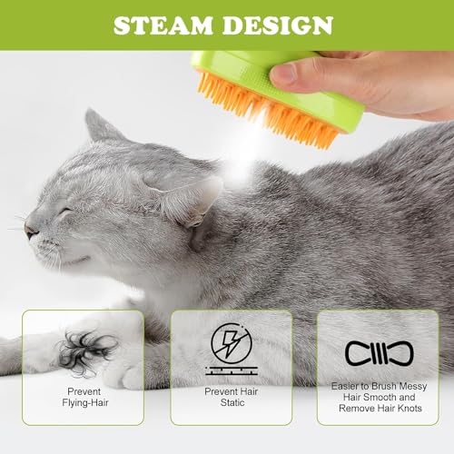 Image of Pet Steam Brush 3-in-1 - Cat & Dog Grooming Brush with Spray - Hair Remover & Deshedding Comb - Silicone Massage Cleaner for Pets