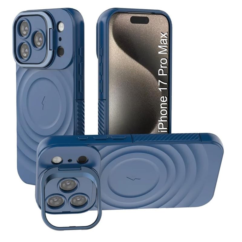 Image of LuxuryKase Shockproof Case for iPhone 17 Pro Max | Ripple Pattern | Camera Protection | Inner Velvet Fabric Lining | Protective Cover with Enhanced Grip & Wireless Charging Support - Blue