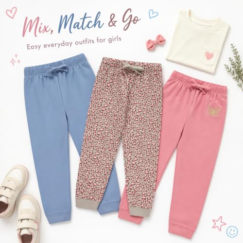 Image of BTween Kids Girls Fashion Stretch Waist Ultra Soft Jogger Pants Set 3 Pack Bundle