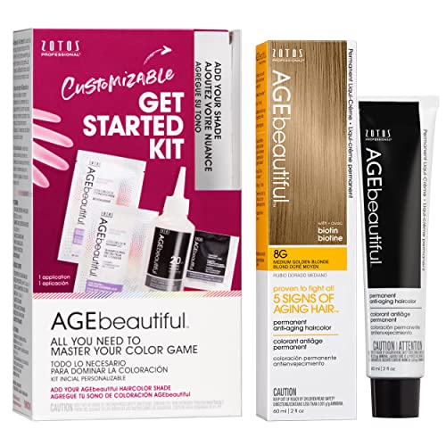 Image of AGE beautiful Permanent Hair Color Cream, 100% Gray Coverage Hair Dye with Biotin Anti-Aging Formula for Fuller, Thicker Hair, Professional Salon Quality