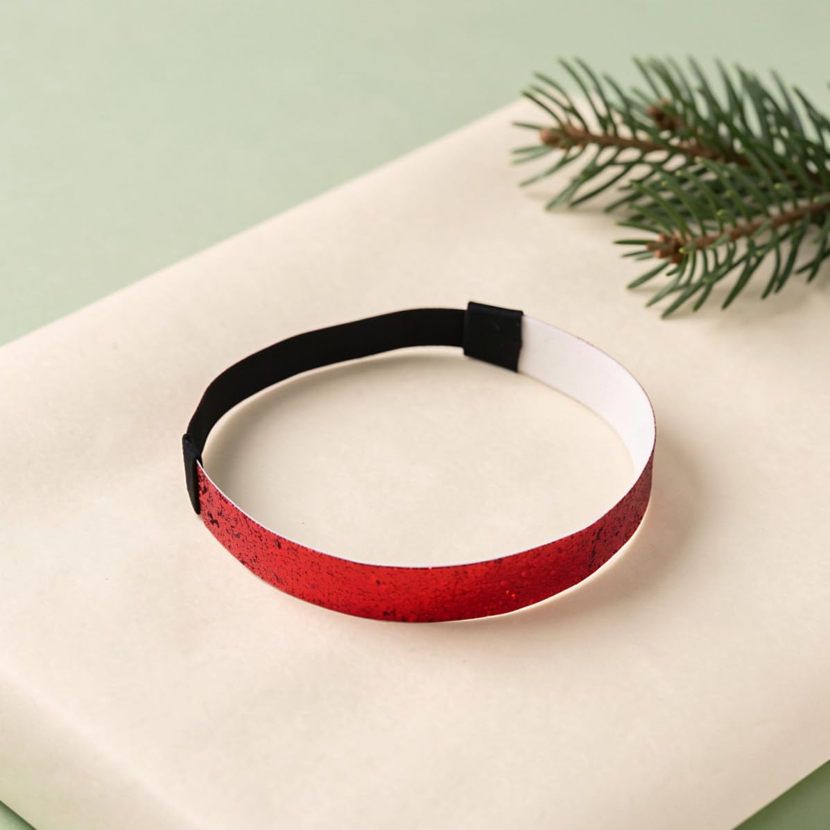 KALLORY 10pcs Red Glitter Elastic Sports Headband for Women, Soft Non Slip
