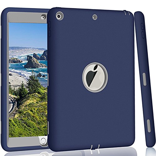 Qelus iPad 9.7 2018 Case, New iPad 2017 9.7 inch Case Heavy Duty Rugged Shockproof Three Layer Armor Defender Impact Resistant Protective Case Cover for Apple New iPad 9.7 Inch-Navy Blue/Grey