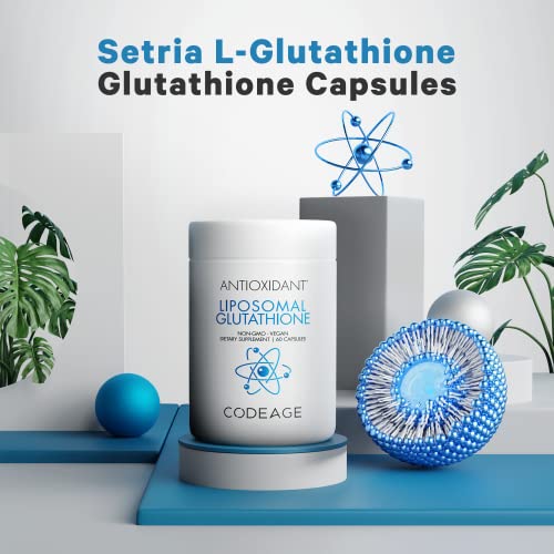 Codeage Liposomal Glutathione Supplement - Pure Reduced Setria L Glutathione Skin - Nano Encapsulated Glutathione Powder Pills - Phospholipids - Antioxidant Complex - Vegan, Non-Gmo - 60 Capsules #TOP2