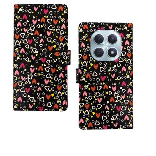 Image of amazon basics Redmi Note 15 5G Flip Cover | Card Pockets Wallet & Stand | Flip Cover for Redmi Note 15 5G (Black Hearts)