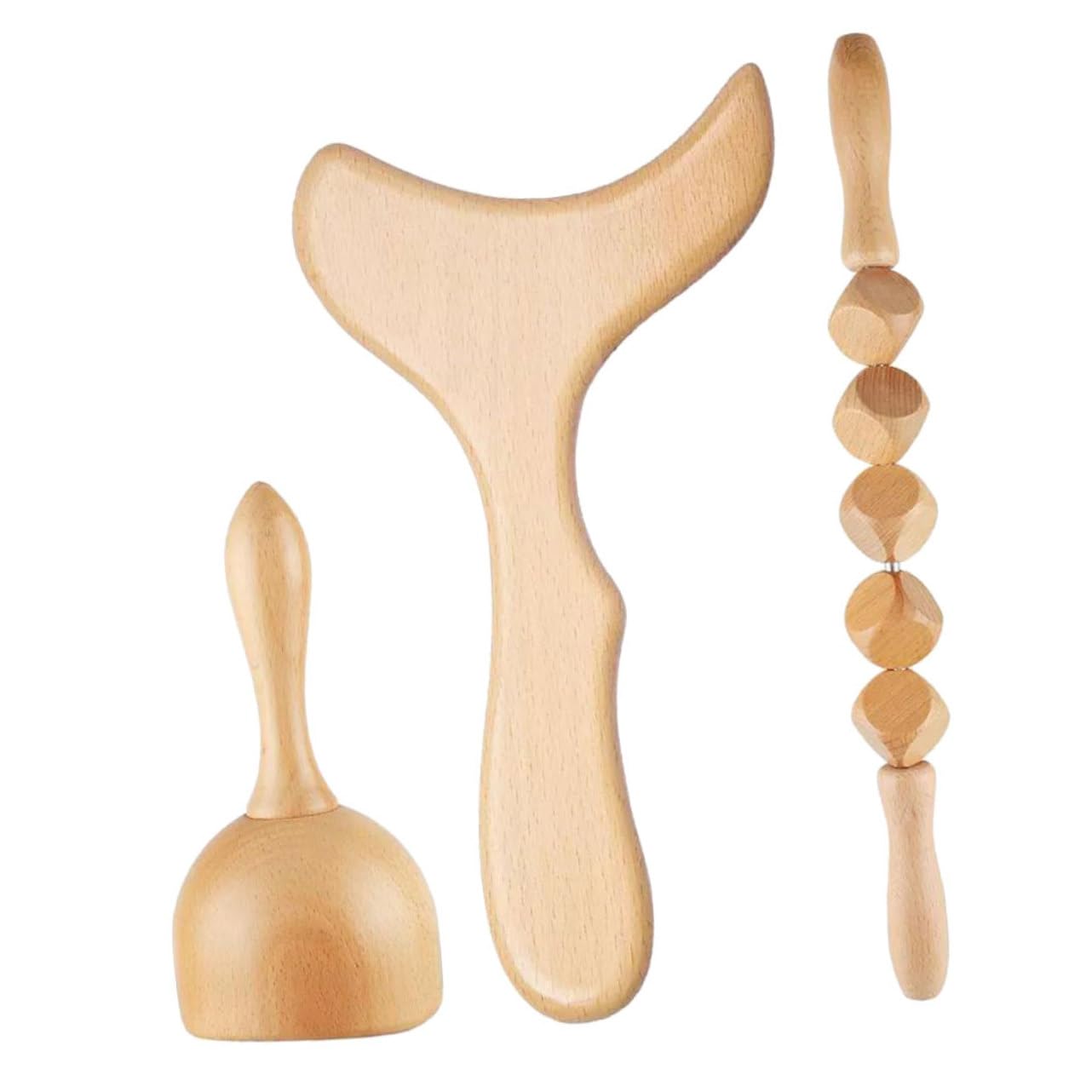 Juego de Herramientas de Masaje de Madera Khaki, 1 Set para Uso Diario | Incluye Tabla, Rodillo y Copa, Diseño Portátil de Peso Ligero, Pensado para Adultos